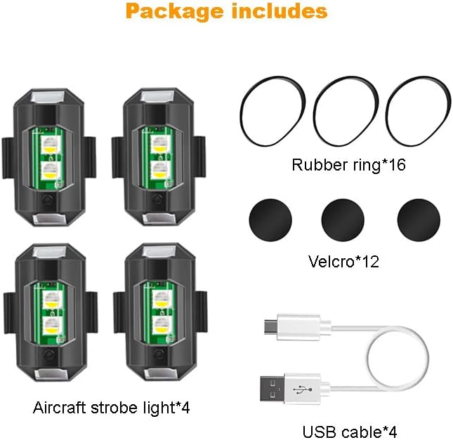4 Бр. светодиоден Стробоскоп за самолет, зареждане чрез USB, 7 Цвята led ефекта на светлинни Дрон, Нощни Светлини за Мотоциклет, Мотора,