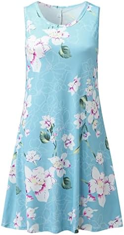 iQKA/ дамско късо мини-рокля на бретелях с флорални принтом, без ръкав, с кръгло деколте, лятна ежедневни тениска, рокля-люлка, плажна