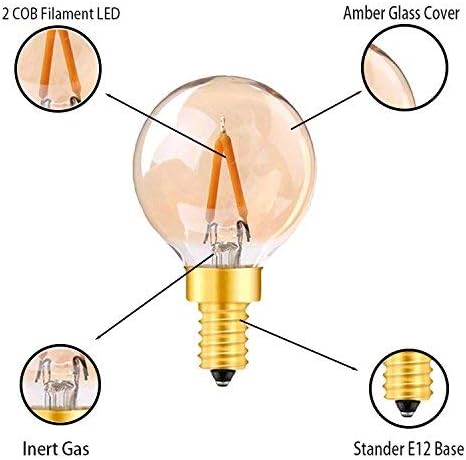 Lxcom Lighting 1 W G40 Edison led крушки с нажежаема жичка с регулируема яркост (5 бр)- на Базата на E12 Ретро лека нощ Ултра Топло бяло