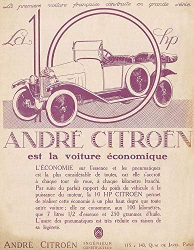 1920 CITROËN 10 HP TORPEDO SERIE 4-Places * La 10HP ANDRÉ CITROËN est la voiture де économique * LARGE VINTAGE PART-COLOR AD - FRANCE