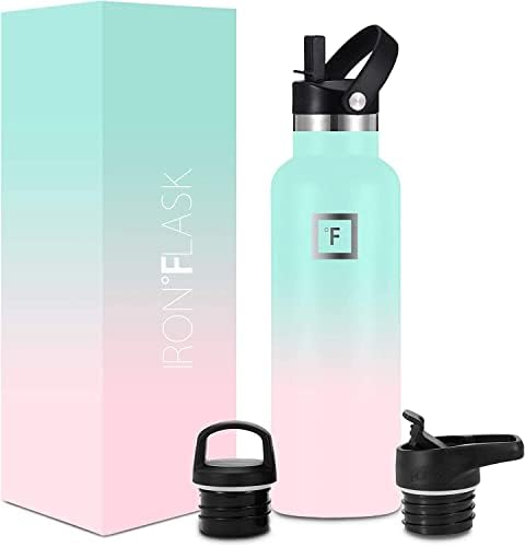 Спортна бутилка за вода ЖЕЛЯЗО ° FLASK - 24 грама, 3 капака (Слама) - Запечатани, Здрава неръждаема стомана с двойни стени - спортна