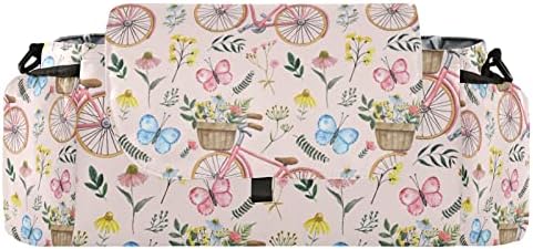 Цветя, Пеперуди Велосипедна Количка Органайзер с Подстаканником Универсална Чанта-Органайзер за Колички Аксесоари Сваляща се Презрамка