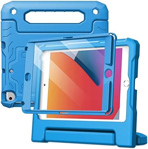 Детски калъф JETech за iPad Mini 5/4/3/2/1 (7,9-инчов модел 2019/2015/2014/2013/2012) с вградено защитно фолио за екрана, противоударной дръжка-стойка за таблет по целия корпус (син)