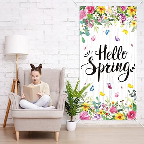 Здравей, Пролет, Добре Дошли, Вратата на кутията за Пролетните Цветни декорации за Партита, Цветен Фон с Пролетното Пеперуда, Голям Банер
