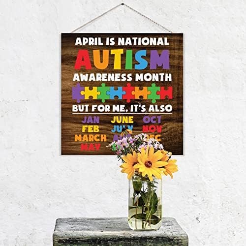 Април - Национален Месец на аутизъм, Селски Стенен Артистичен Интериор, Знак за Информираност за аутизма, Парче от Пъзела, Дървена Табела в Подкрепа на аутистов, Сел