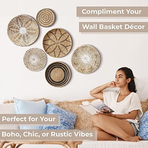 Стенни кошница ръчно изработени NAYOMI, комплект от 3 теми за декор в стил бохо - Лесни за инсталиране на стенни кошници за стенен декор