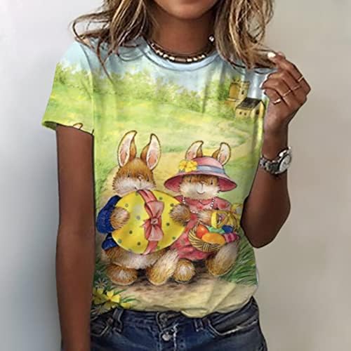 Дамски Великденски Ризи, Сладка Тениска с Цветен Модел на Заек, Тениска Със Забавна Принтом Зайче, Подарък за Великден, Ежедневни Тениски,