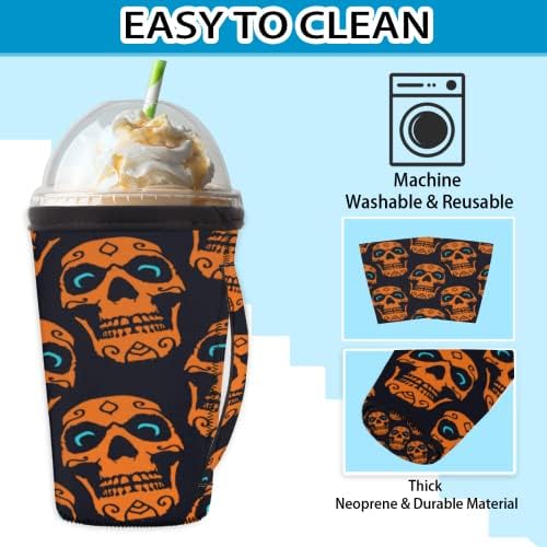 Spooky Halloween Skull 12 многократна употреба Кафе ръкав с лед с дръжка От Неопрен За Напитки, кафе лате, Чай, Напитки, Бира (Средно