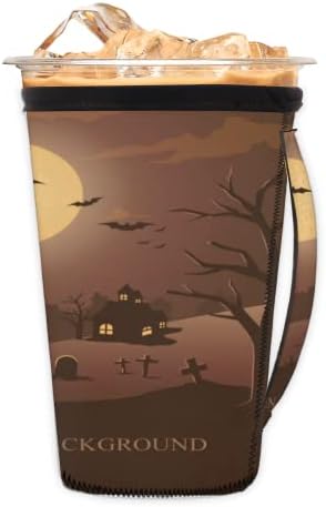 Halloween Night Tomb 02 многократна употреба Кафе ръкав с лед с дръжка От Неопрен за Напитки, кафе лате, Чай, Напитки, Бира (Малко 18-20