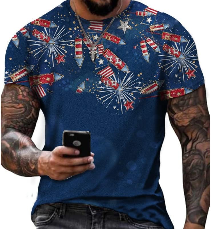 2023 Нови Мъжки Ризи Ежедневни Летни С Къс Ръкав 3D Дигитален Печат Деня на Независимостта Графична Тениска Къс Дълъг