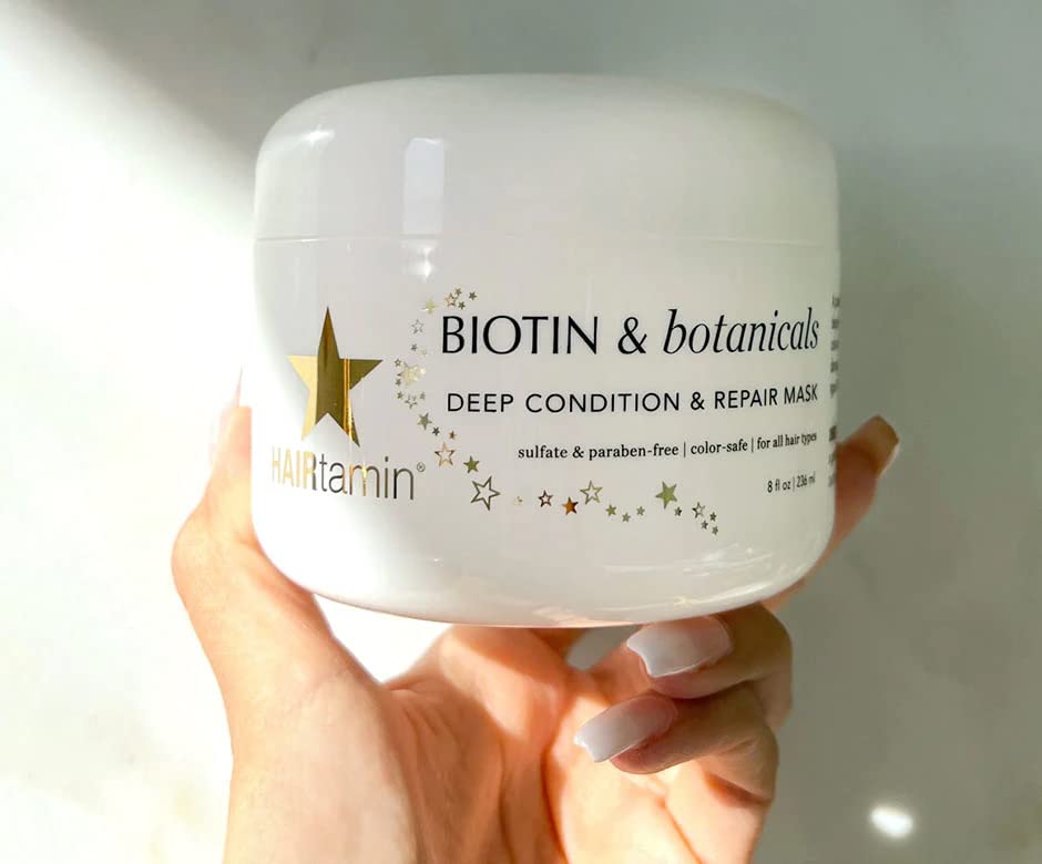 Лечебното Маска за коса HAIRtamin с биотин и растителни съставки за Суха Изтощена коса | Хидратиращ Маска за Боядисана коса с Дълбоко