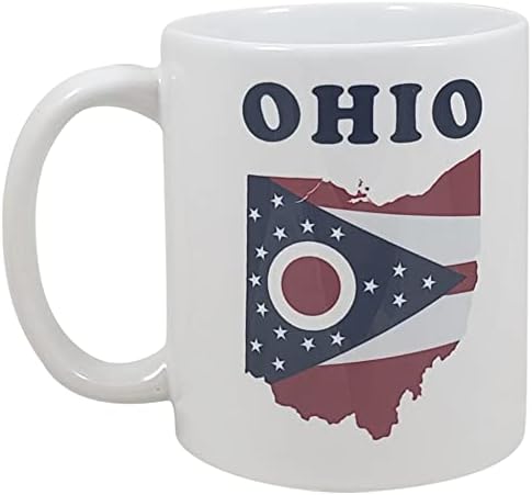 Подаръчен комплект от Охайо | Подаръчен комплект от правоъгълна флакони на 7 унции с надпис + керамични кафеена чаша с 11 грама с флага