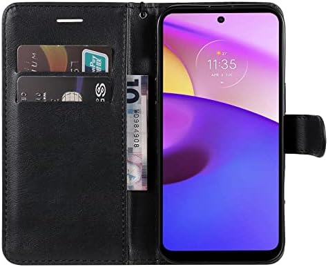 Чанта-портфейл CCSmall за телефон с притежателя на карта за Мото E40/E30/E20, калъф-поставка от изкуствена кожа за Motorola Moto E20 CS, Черен
