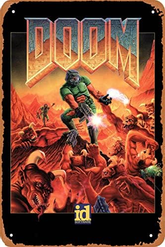 Doom Плакат видео игра Лидице Ретро Табела-Метална Табела за Декорация на Стените в Дома и Пещери 12x8 Инча