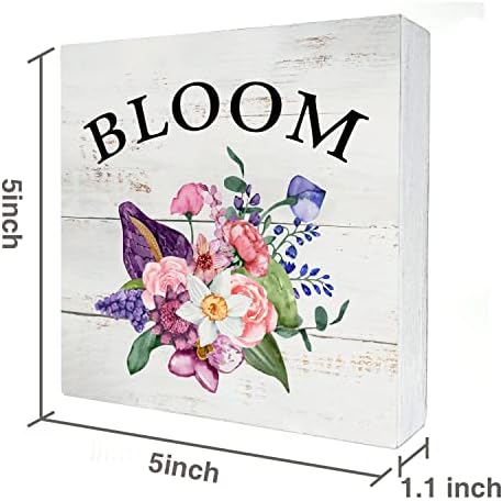 Селска Къща Bloom Дървена Кутия Знак за Домашен интериор на Селски Пролетта Цвете Дървена Кутия Знак Блок Табела за Стена, Настолни Декорация на Дома