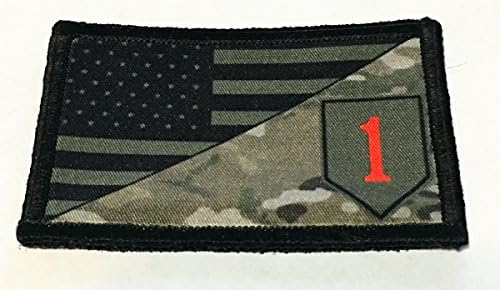 Пълноцветен знаме на 1-ва пехотна дивизия на САЩ, нашивка на духа, тактическа военна. Кука и контур, 2x3 Произведено в САЩ