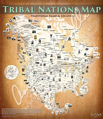 Плакат с карта на коренното население на Северна Америка - Плакат на платно 48 x 55 - Карта на коренното