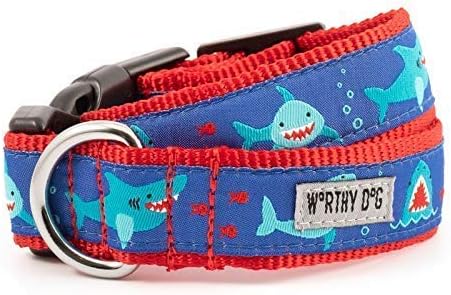 The Worthy Dog Chomp Shark Океан с шарките на Червена Риба Дизайнерски Регулируеми и удобен найлонов Яка с цип отстрани за кучета - Подходящ