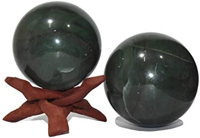 Обхватът на Healings4u Тъмно-Зелен Авантюрин Размер 3-3,5 инча и Една Дървена Поставка за Света Натурален Кристална Топка Обхват на Изцеление
