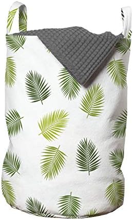 Чанта за дрехи от листа на джунглата Ambesonne, Хавайски тема с Силуэтами палмови листа и Плажни острови, Кошница за дрехи с дръжки, Закрывающаяся на шнур, за пране, 13 x 19,