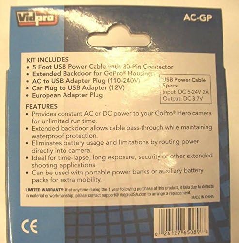 Висококачествен комплект AC-GP AC Adapter, който е съвместим с GoPro HERO3+, GoPro HERO4, GoPro CHDHY-401, GoPro CHDHX-401, GoPro CHDBX-401