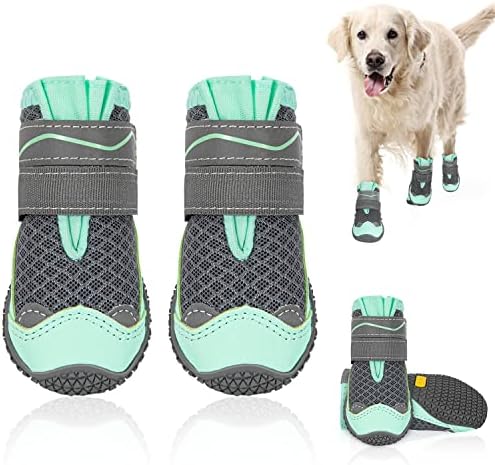 Дишащи обувки за кучета SlowTon - Ботуши за кучета с мека противоплъзгаща гумена подметка за горещ асфалт, Регулируема Протектор за кучешки