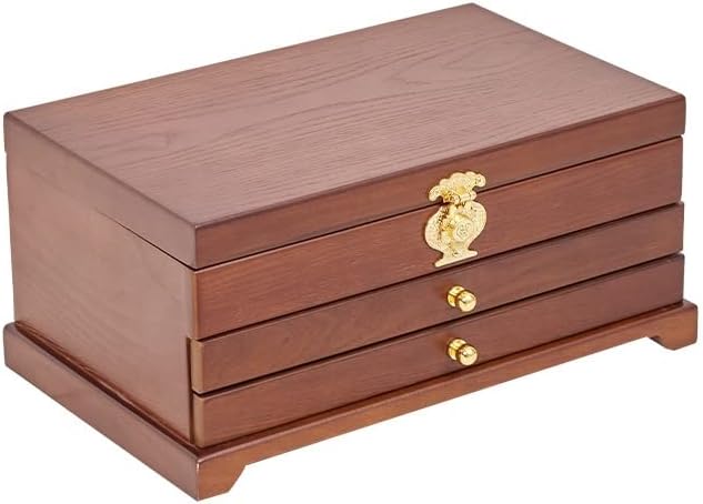 Дървена Кутия-Органайзер за бижута Haplasoo за жени, Реколта 3-Слойна Големи Кутии за Бижута с 2 чекмеджета, Ретро-Хранилище на Бижута