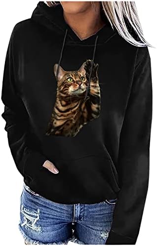 Риза с качулка с 3D Принтом Котка за Жени, Сладка Тениска с изображение на Коте, Выглядывающего Котка, Графична Тениска в Ретро стил,