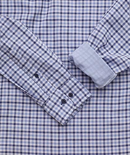Памучен газова риза Soligo без закопчалка - Мъжки риза без закопчалка, Дълъг ръкав, Светло-Синя клетка, Нормално кацане