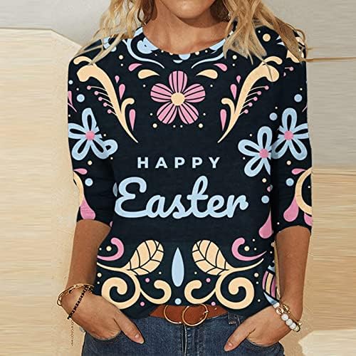 Дамски Великденски Блузи, Модни Тениска със Забавна Заек, добре облечени Ежедневни Празнична Туника с изображение на Заек, Тениска, Пуловер с 3/4 ръкав, Риза