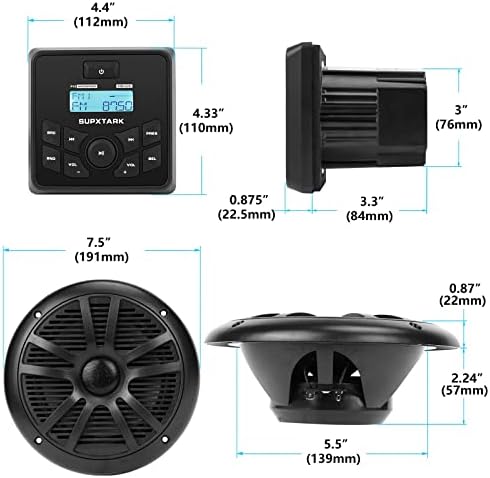 Морската Стерео Bluetooth-Радиоплеер с високоговорител 2 x 6,5 Черен