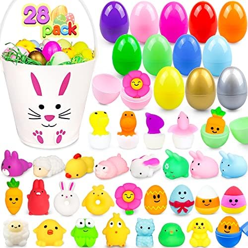 28 Опаковки Пълнители за великденски яйца с меки играчки във формата на Великденски Моти за деца, Пълнители за Великденски Кошници, Пластмасови